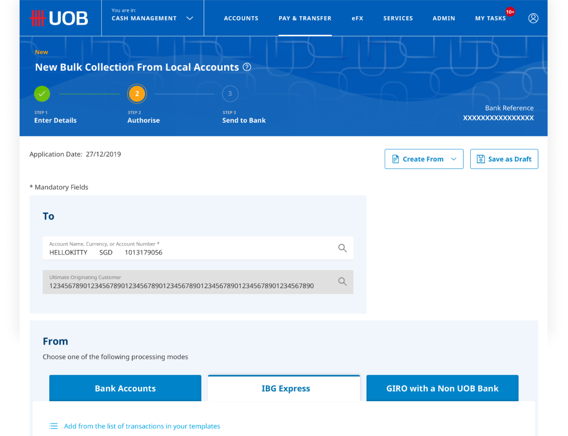 The redesigned UOB Infinity screen, dark-blue header, light content area.
